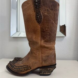 Lucchese leather Studded Brown Leather Cowboy Boots, size 9.  Great condition!
